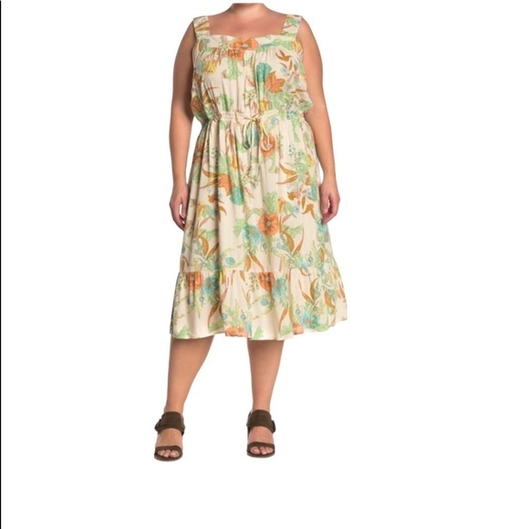 Love Fire Floral Flounce Gauzy Tropical Print Dress Plus Size - Picture 1 of 14